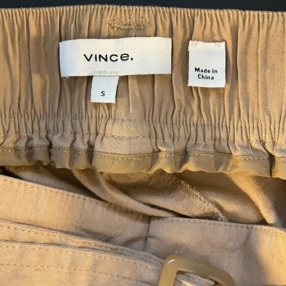 Vince Belted Linen Blend Crop Pants Straight Leg Khaki Casual Size S - Picture 4 of 9